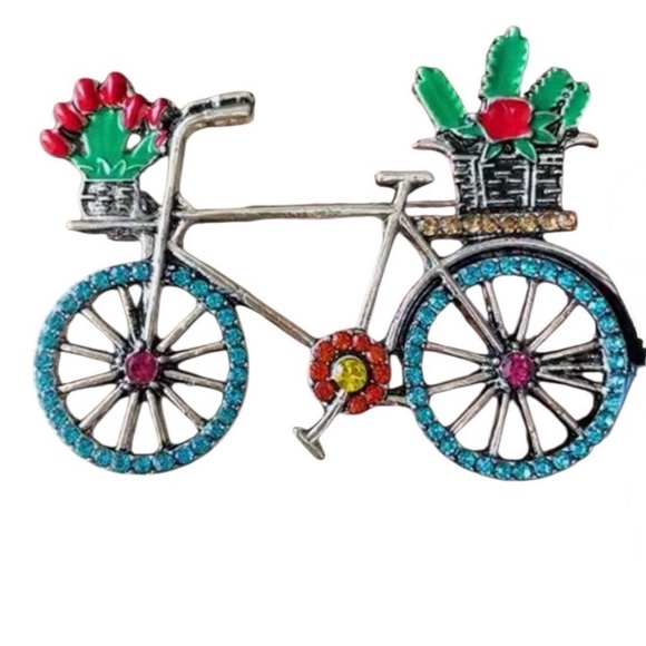 Boutique Jewelry - Colorful Bicycle Brooch with Floral Accents